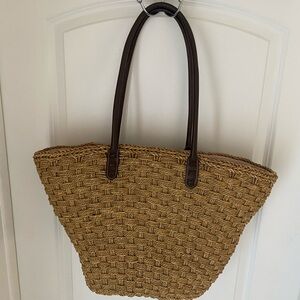 J. Crew Straw and Leather Woven Large Tote Bag Beach Summer Travel Resort READ